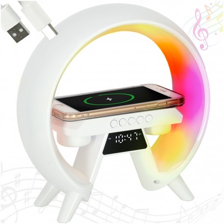 LED lampa s indukční nabíječkou a rádiem