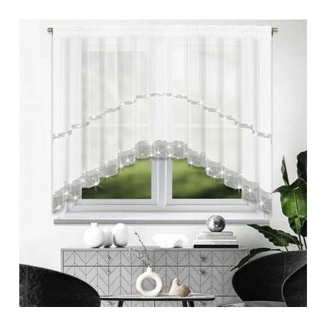 Bílá voálová záclona se zirkony do oblouku na pásce 400x150 cm