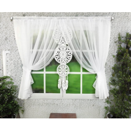 Sada: bílá voálová záclona 400x150 cm a dekorativní panel s motivem lapače snů