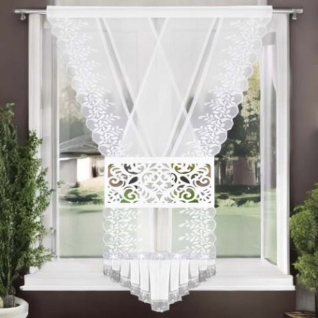 Dekorační okenní panel 120x180 cm na pásce s ažurovým vzorem a stříbrnou výšivkou