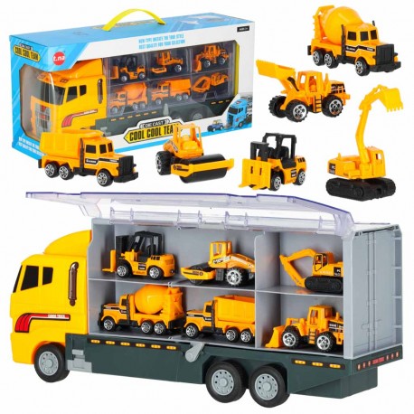 Kamion TIR s vystřelovačem + kovová stavební auta