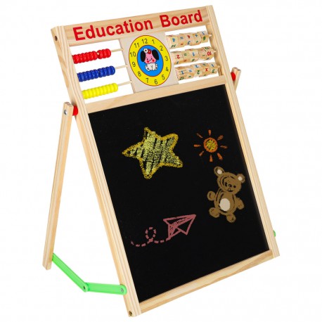 Oboustranná magnetická a křídová tabule s počítadlem a hodinami 42 x 32,5 cm