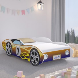 Dětská postel Závodní auto žluto-hnědá 140 × 70 cm