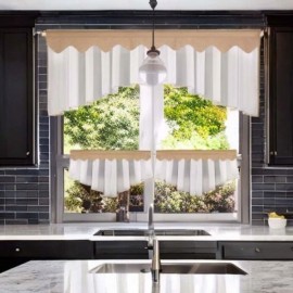 Sada: kuchyňská záclona z voálu 200x80 cm + krátké záclonky 90x50 cm