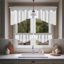 Sada: kuchyňská záclona z voálu 200x80 cm + krátké záclonky 90x50 cm, šedé lemování