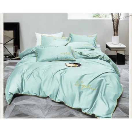 3dílný komplet ložního povlečení s výšivkou, mátová barva, 160x200 cm
