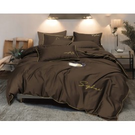 3dílný komplet ložního povlečení s výšivkou, čokoládová barva, 200x220 cm