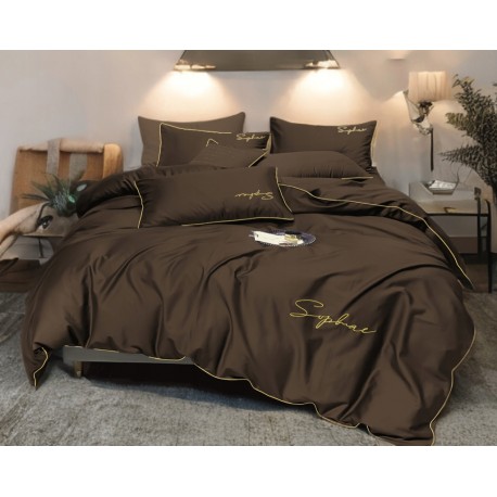 3dílný komplet ložního povlečení s výšivkou, čokoládová barva, 200x220 cm