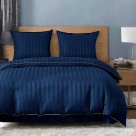 3dílný komplet damaškového ložního povlečení, tmavě modrá barva, 160x200 cm