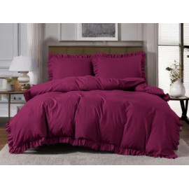 3dílný komplet ložního povlečení s volány, bordó barva, 160x200 cm
