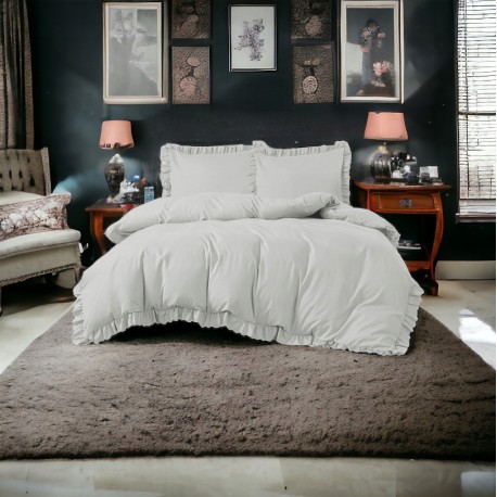 3dílný komplet ložního povlečení s volány, světle šedá barva, 160x200 cm