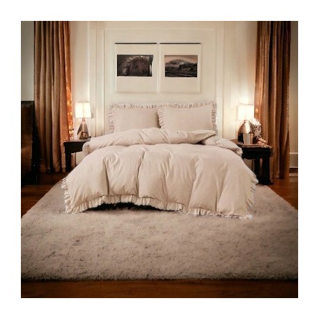 3dílný komplet ložního povlečení s volány, béžová barva, 160x200 cm