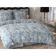 3dílný komplet ložního povlečení s volány, šedomodrý s květinami, 160x200 cm