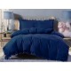3dílný komplet ložního povlečení s volány, tmavě modrá barva, 200x220 cm