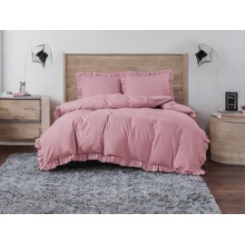 3dílný komplet ložního povlečení s volány, růžová barva, 200x220 cm