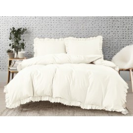 3dílný komplet ložního povlečení s volány, smetanová barva, 200x220 cm
