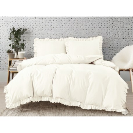 3dílný komplet ložního povlečení s volány, smetanová barva, 200x220 cm