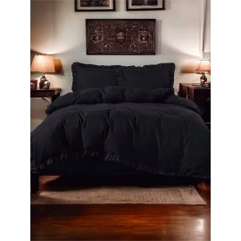 3dílný komplet ložního povlečení s volány, černá barva, 200x220 cm