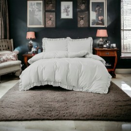 3dílný komplet ložního povlečení s volány, světle šedá barva, 200x220 cm