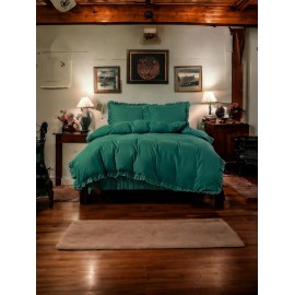 3dílný komplet ložního povlečení s volány, zelená barva, 200x220 cm