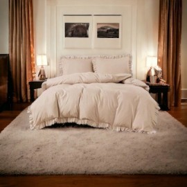 3dílný komplet ložního povlečení s volány, béžová barva, 200x220 cm