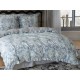 3dílný komplet ložního povlečení s volány, šedomodrý s květinami, 200x220 cm