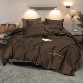 3dílný komplet ložního povlečení s výšivkou, čokoládová barva, 200x220 cm