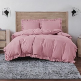 3dílný komplet ložního povlečení s volány, růžová barva, 160x200 cm