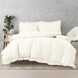 3dílný komplet ložního povlečení s volány, smetanová barva, 160x200 cm