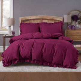 3dílný komplet ložního povlečení s volány, bordó barva, 160x200 cm