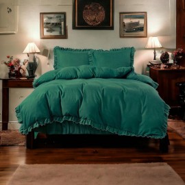 3dílný komplet ložního povlečení s volány, zelená barva, 200x220 cm