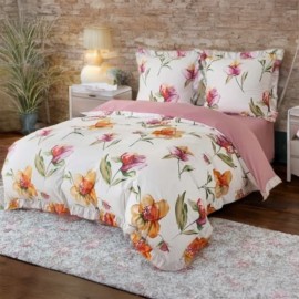 3dílný komplet ložního povlečení s volány, květinový vzor, 200x220 cm