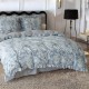 3dílný komplet ložního povlečení s volány, šedomodrý s květinami, 200x220 cm