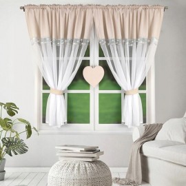 Béžovo-bílá záclonka s kamínky a srdcem 400x145 cm
