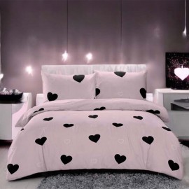 3dílná sada ložního povlečení z bavlněného saténu Černá srdce 200x160 cm