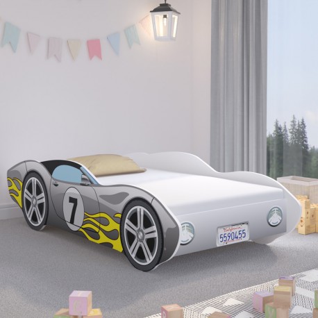 Dětská postel Závodní auto šedá s plameny 140 × 70 cm
