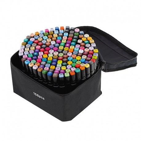 Oboustranné markery v pouzdře - 168 barev