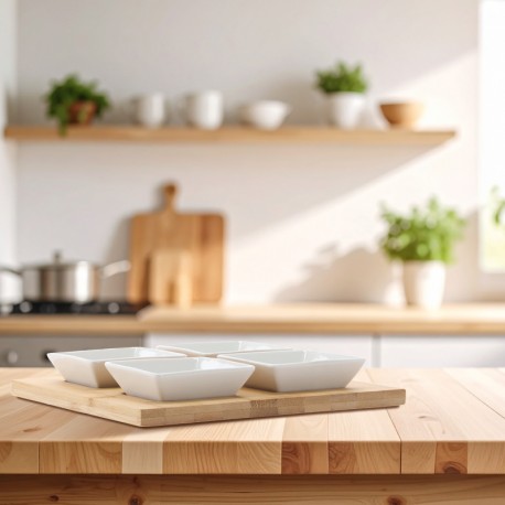 Servírovací sada na předkrmy - 4 misky + bambusová deska