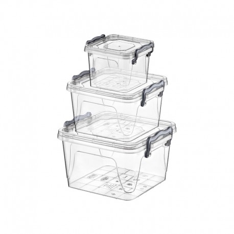 Sada 3 čtvercových dóz 0,55 + 1,2 + 2,4 l